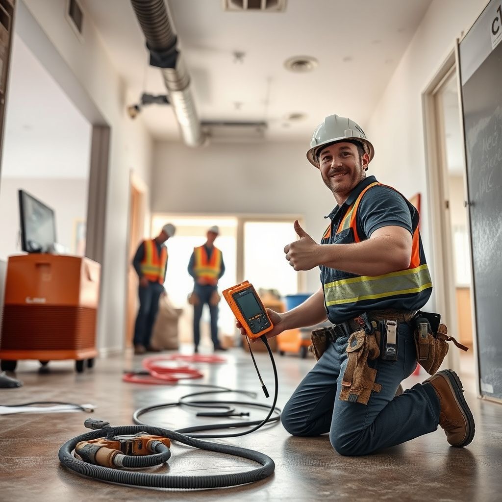 A Right-Nex Restoration LLC technician in Mesa, Arizona, using a moisture meter to inspect a wall for hidden water damage.