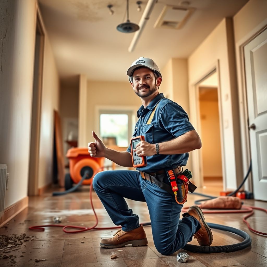 A team of IICRC certified technicians from Right-Nex Restoration LLC setting up structural drying equipment in a Fountain Hills home after water damage.