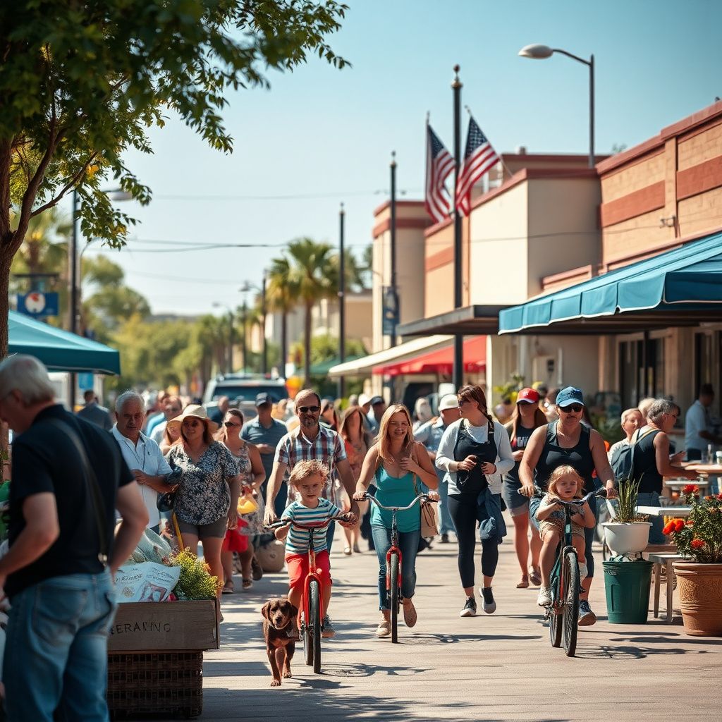 Historic downtown Chandler street scene with brick buildings, a clock tower, and palm trees under a clear Arizona sky.