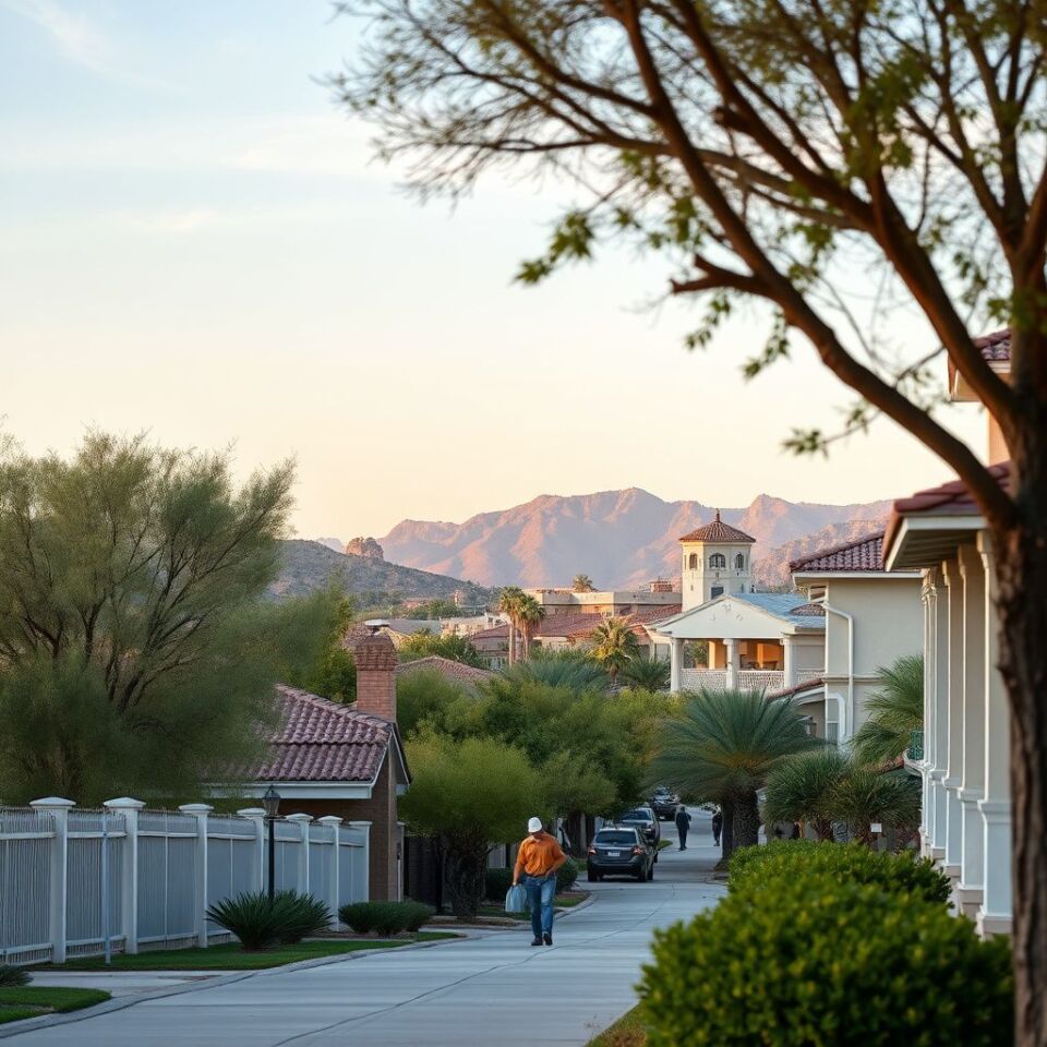 Emergency water extraction crew setting up equipment outside a luxury desert home in Paradise Valley, Arizona, with Camelback Mountain in the distance.